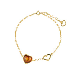 Silver bracelet with amber - heart