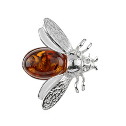 Silver brooch with amber - leaf