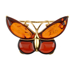 Silver brooch with amber - leaf