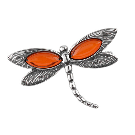 Silver brooch with amber - leaf