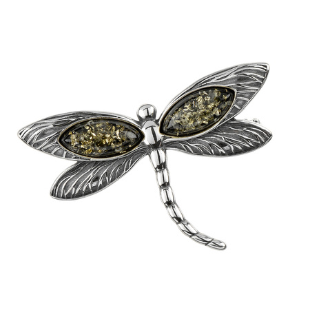 Silver brooch with amber - leaf