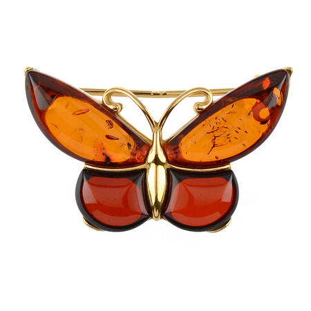 Silver brooch with amber - leaf