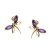 Gold plated earrings with amethyst - dragonfly