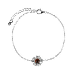 Silver bracelet with amber - daisy