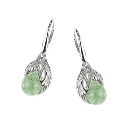 Silver earrings with green quartz - leaf