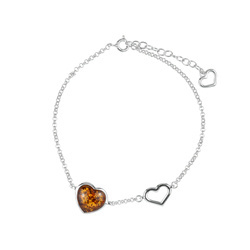 Silver bracelet with amber - heart