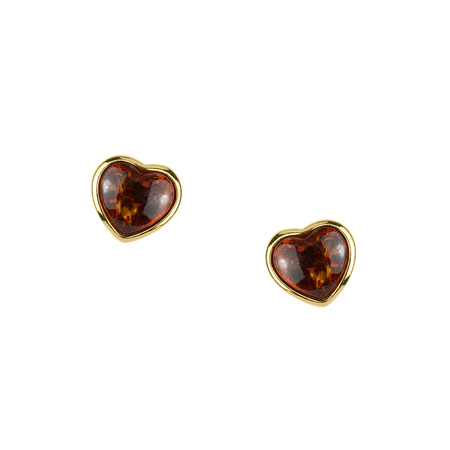 Silver earrings with amber - hearts