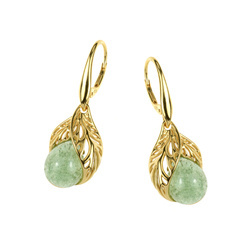 Silver earrings with green quartz - leaf