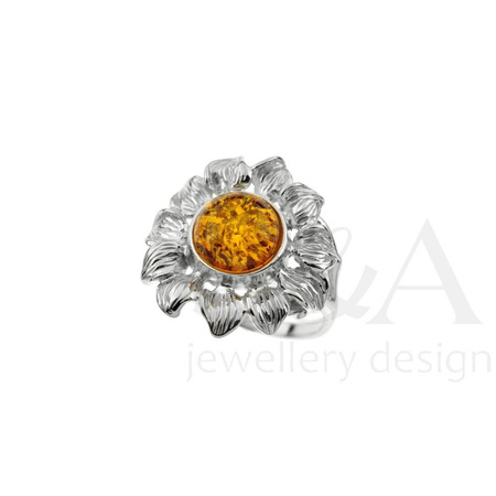 Silver ring with amber