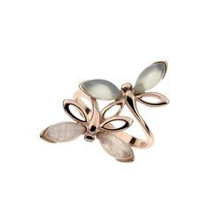 Gold plated ring with rose quartz and agat aqua - dragonfly