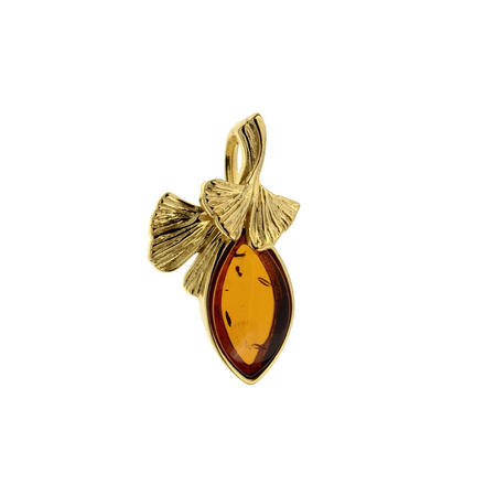 Silver pendant with amber - Ginkgo