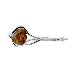 Silver brooch with amber