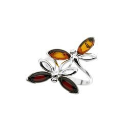 Silver ring with amber - dragonfly