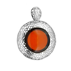 Silver pendant with amber