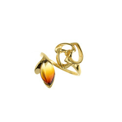 Silver ring with amber - rosehip