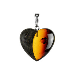 Silver pendant with amber- heart