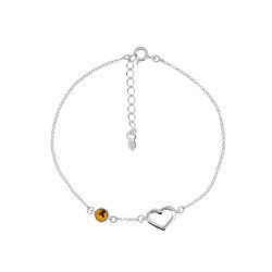 Silver bracelet with amber - heart