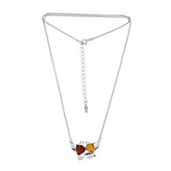 Silver necklace with amber -  doves