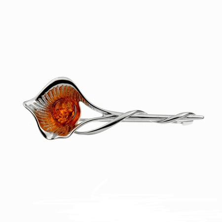 Silver brooch with amber