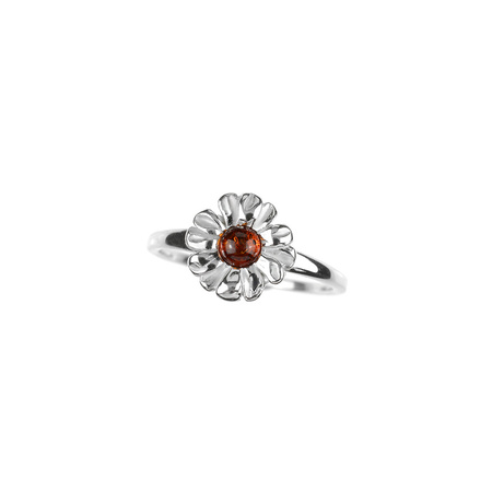 Silver ring with amber - daisy