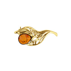 Silver brooch with amber - leaf