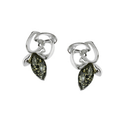 Silver earrings with amber - rosehip