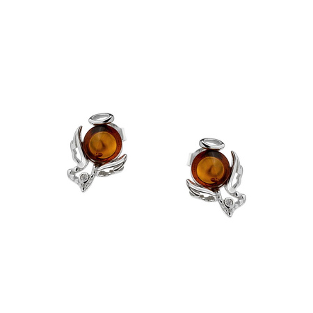 Silver earrings with amber - angels 