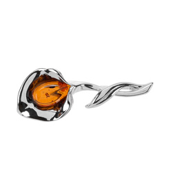 Silver brooch with amber