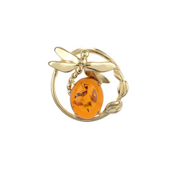 Silver pendant with amber- Dragonfly