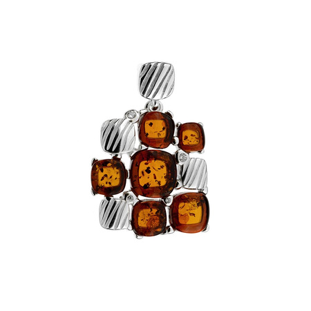 Silver pendant with amber