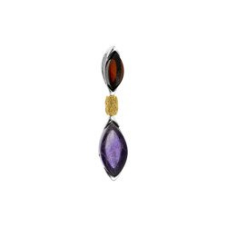 Silver pendant  with amber and amethyst