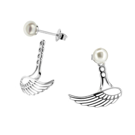 Silver earrings with natural pearls - wings