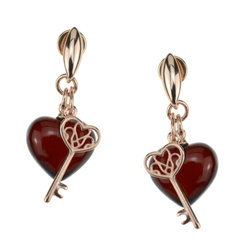 Silver earrings with amber - heart