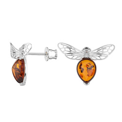 Silver earrings with amber