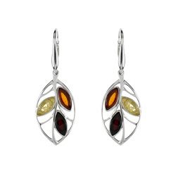 Silver earrings with amber - leaf