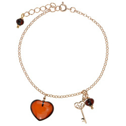 Silver bracelet with amber - heart