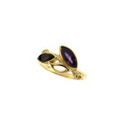 Silver ring with amber and amethyst