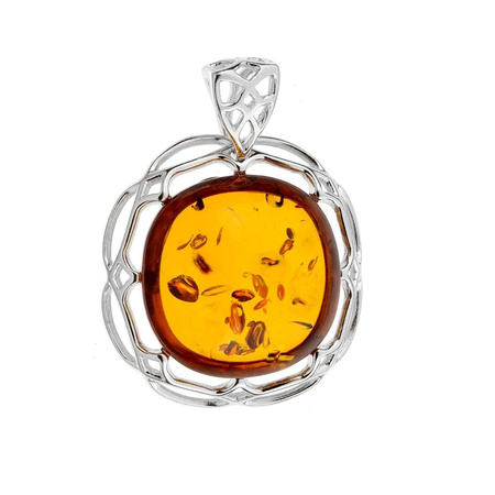 Silver pendant with amber