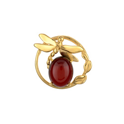 Silver pendant with amber- Dragonfly