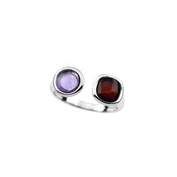 Silver ring with amber and amethyst