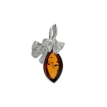 Silver pendant with amber - Ginkgo