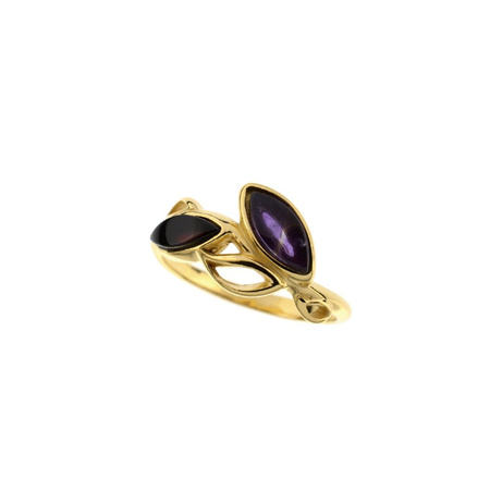 Silver ring with amber and amethyst