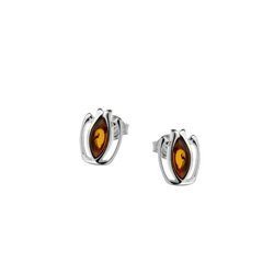 Silver earrings with amber - crown