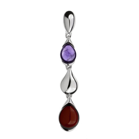 Silver pendant  with amber and amethyst