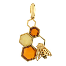 Silver pendant with amber- Bee and Honey