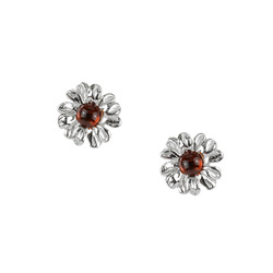 Silver  earrings with amber  - daisy