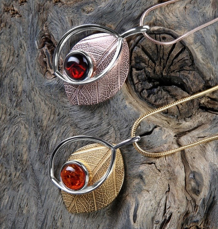 Silver earrings with amber