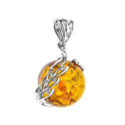 Silver pendant with amber