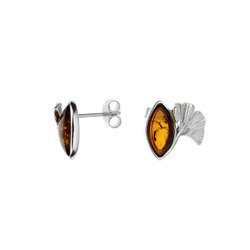 Silver earrings with amber - Ginkgo