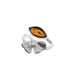 Silver ring with amber - Ginkgo